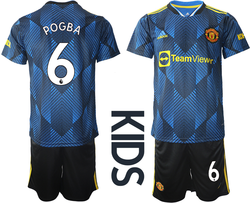 Youth 2021-2022 Club Manchester United Second away blue #6 Soccer Jersey->youth soccer jersey->Youth Jersey